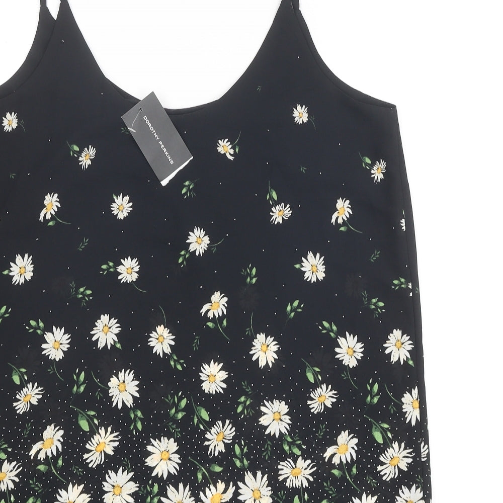 Dorothy Perkins Womens Black Floral Polyester Basic Tank Size 12 Round Neck