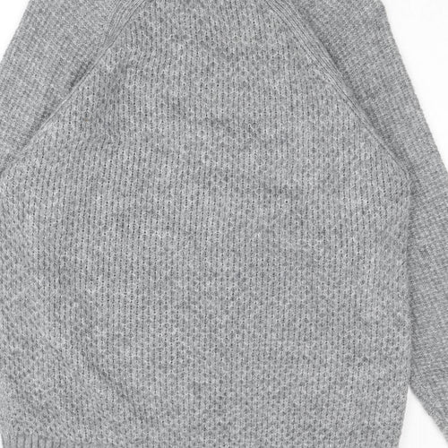 Marks and Spencer Mens Grey High Neck Acrylic Henley Jumper Size M Long Sleeve