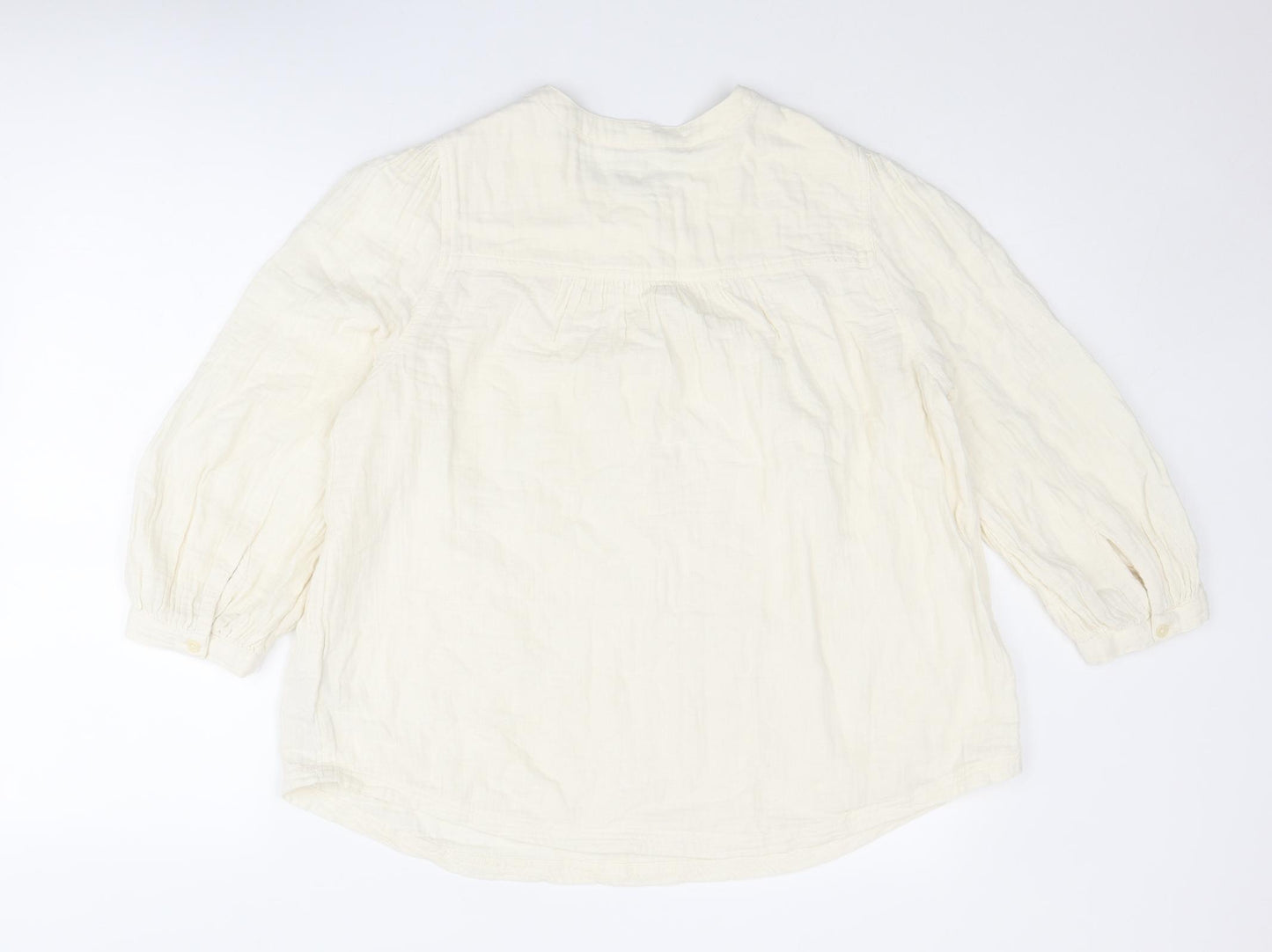 Marks and Spencer Womens Ivory Cotton Basic Blouse Size 12 Round Neck
