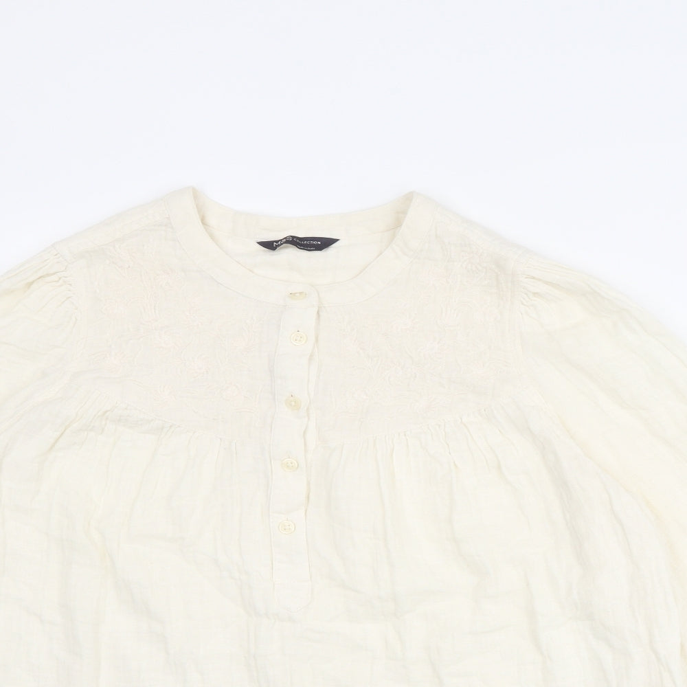Marks and Spencer Womens Ivory Cotton Basic Blouse Size 12 Round Neck
