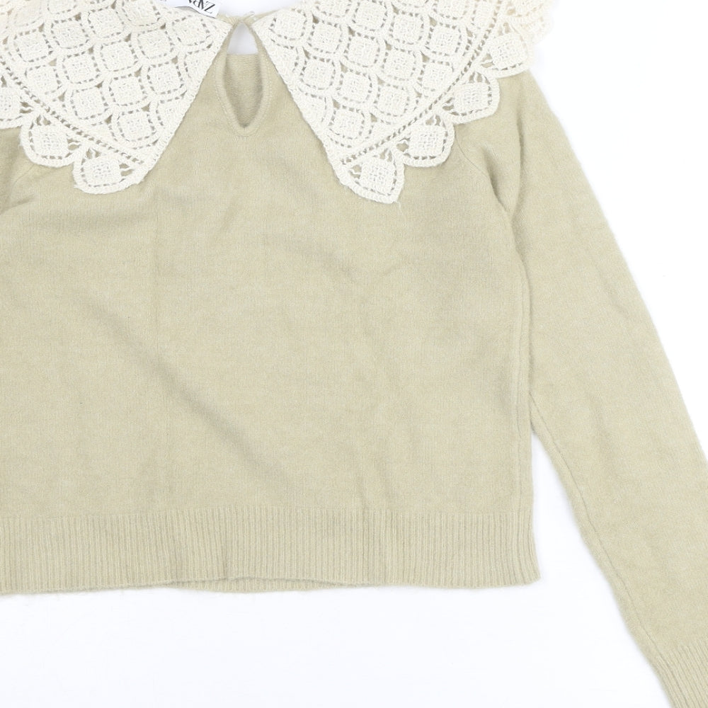 Zara Womens Beige Collared Acrylic Pullover Jumper Size S