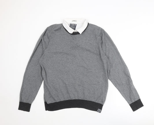 Kensington Mens Grey Collared Cotton Pullover Jumper Size XL Long Sleeve