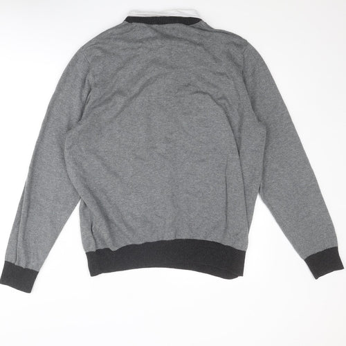Kensington Mens Grey Collared Cotton Pullover Jumper Size XL Long Sleeve