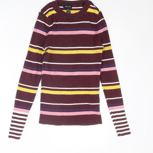 New Look Womens Multicoloured Round Neck Striped Cotton Pullover Jumper Size 12
