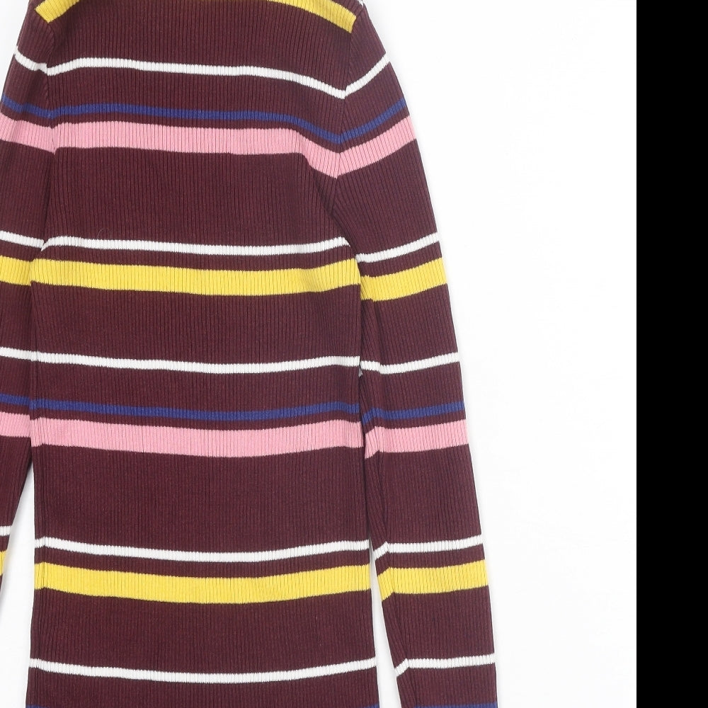 New Look Womens Multicoloured Round Neck Striped Cotton Pullover Jumper Size 12