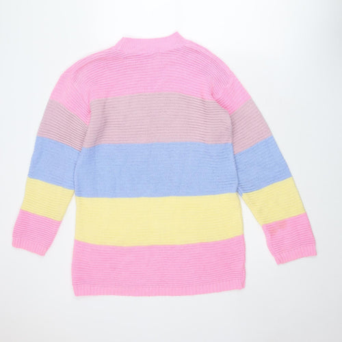 Missguided Womens Multicoloured Mock Neck Striped Acrylic Pullover Jumper Size 8
