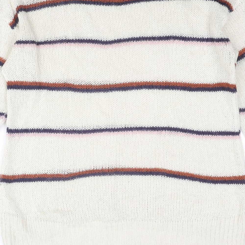 New Look Womens Beige Round Neck Striped Acrylic Pullover Jumper Size S
