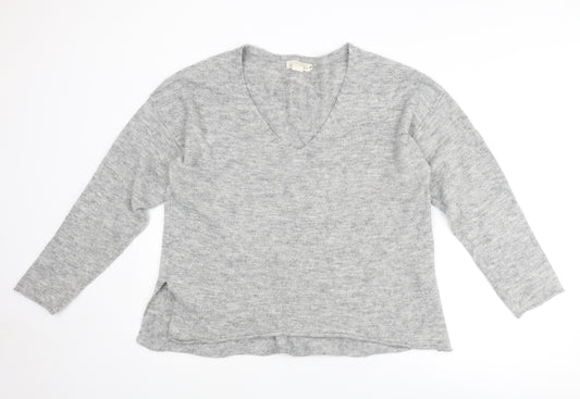H&M Womens Grey V-Neck Acrylic Pullover Jumper Size S