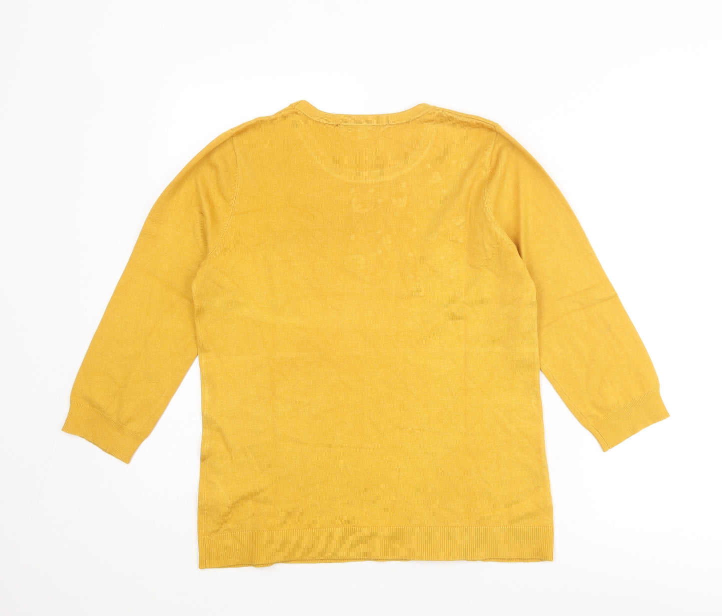 Bonmarché Womens Yellow Round Neck Viscose Pullover Jumper Size 10 - Bee Print
