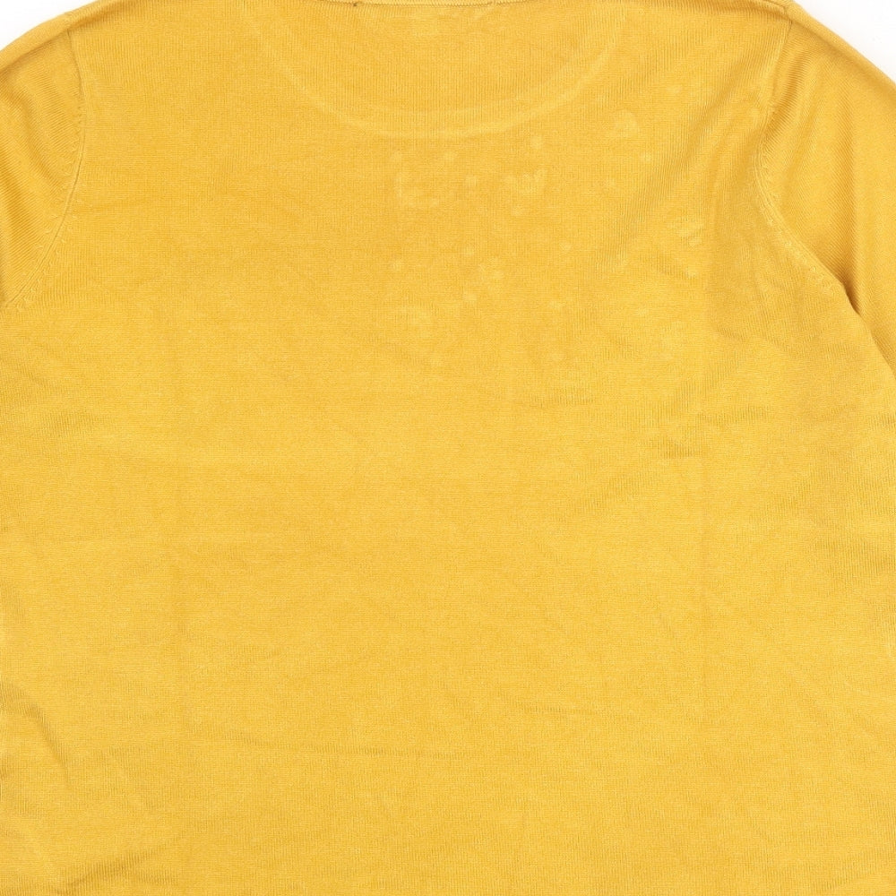 Bonmarché Womens Yellow Round Neck Viscose Pullover Jumper Size 10 - Bee Print
