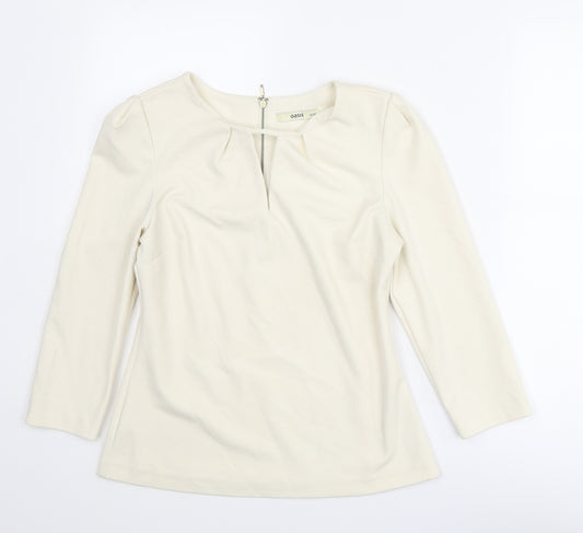 Oasis Womens Ivory Polyester Basic Blouse Size 10 Round Neck