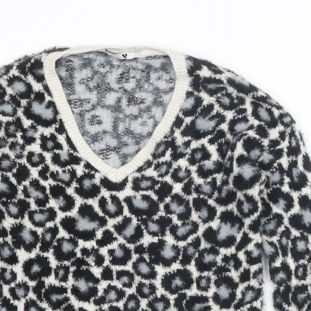 Very Womens Multicoloured V-Neck Animal Print Polyamide Pullover Jumper Size 10 - Leopard Print