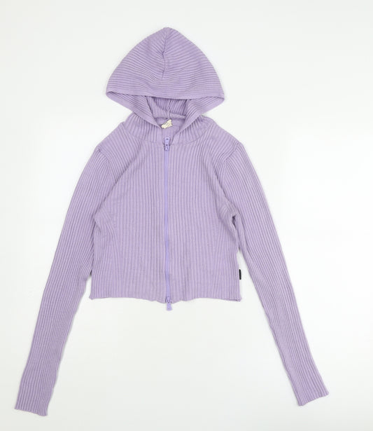 Urban Outfitters Womens Purple Round Neck Acrylic Full Zip Jumper Size M
