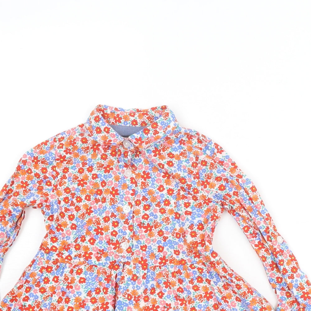 Maine New England Girls Multicoloured Floral Cotton A-Line Size 2-3 Years Collared Button