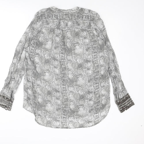 NEXT Womens Grey Animal Print Viscose Basic Blouse Size 10 V-Neck - Snakeskin Pattern