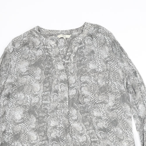 NEXT Womens Grey Animal Print Viscose Basic Blouse Size 10 V-Neck - Snakeskin Pattern