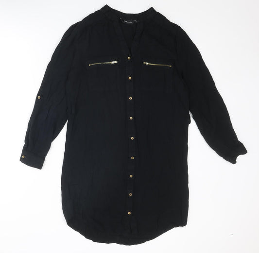 New Look Womens Black Polyester Shirt Dress Size 10 V-Neck Button