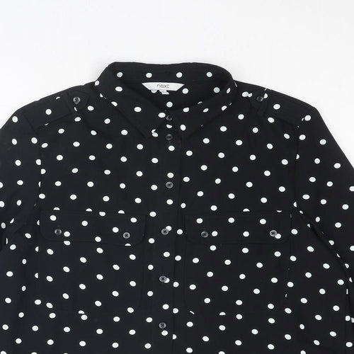NEXT Womens Black Polka Dot Polyester Basic Button-Up Size 12 Collared