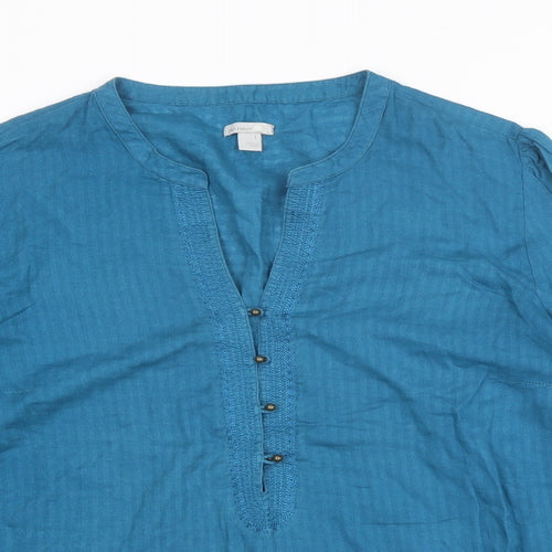 Old Navy Womens Blue Striped Cotton Basic Blouse Size L Round Neck