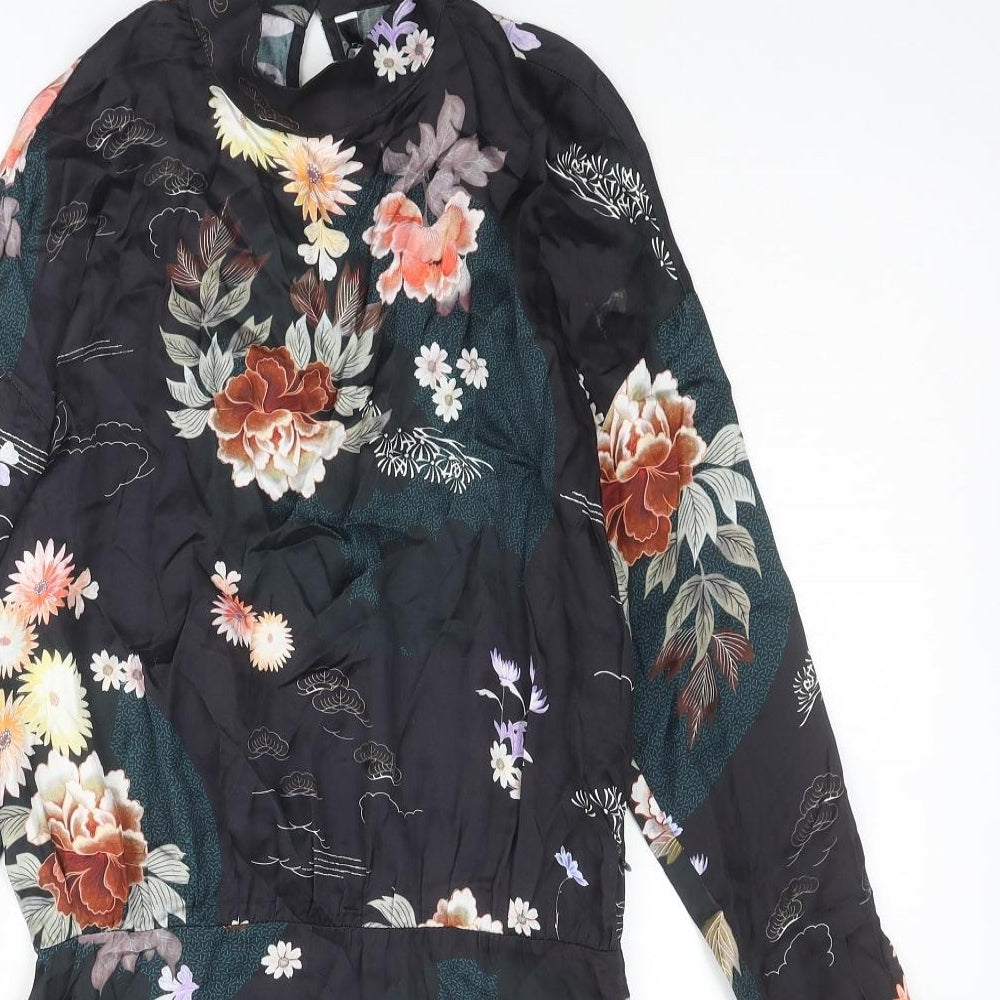 Zara Womens Multicoloured Floral Viscose A-Line Size S Round Neck Button