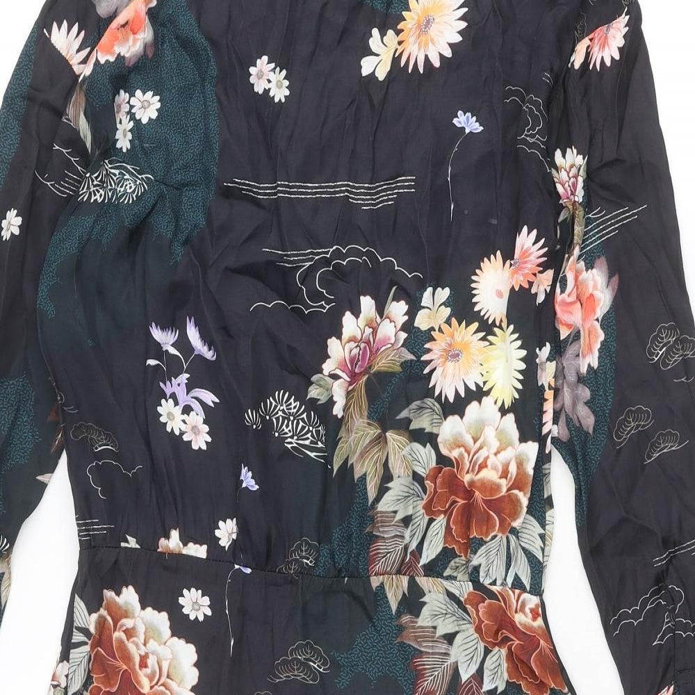 Zara Womens Multicoloured Floral Viscose A-Line Size S Round Neck Button