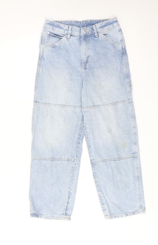 H&M Girls Blue Cotton Straight Jeans Size 10-11 Years Regular Zip