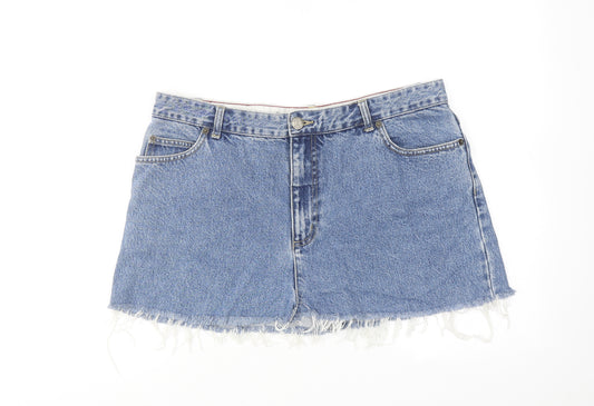 Lands' End Womens Blue Cotton Mini Skirt Size 18 Zip