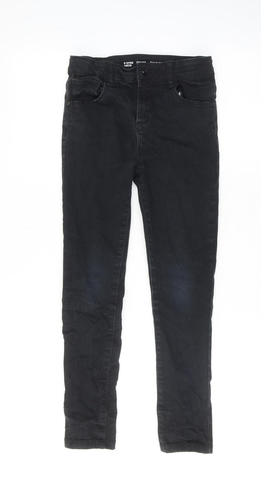 Denim & Co. Boys Black Cotton Skinny Jeans Size 9-10 Years Regular Zip