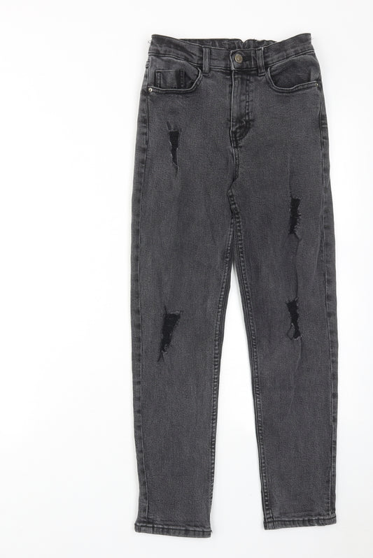 George Girls Grey Cotton Skinny Jeans Size 9-10 Years Regular Zip