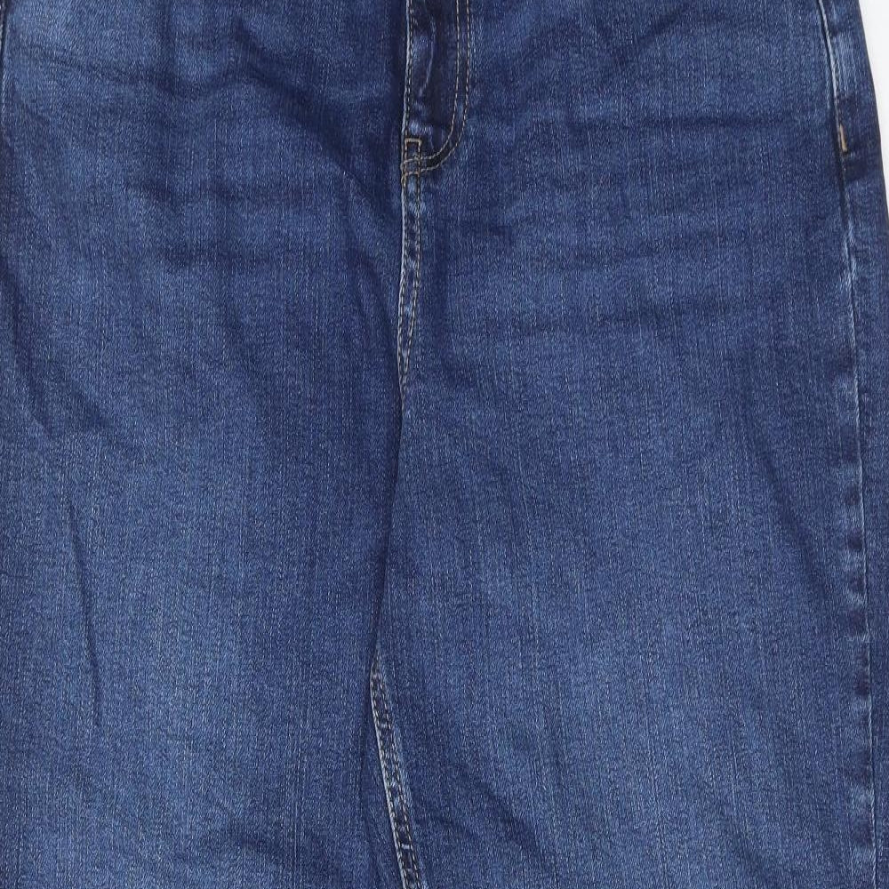 Marks and Spencer Womens Blue Cotton Mom Jeans Size 14 Regular Zip