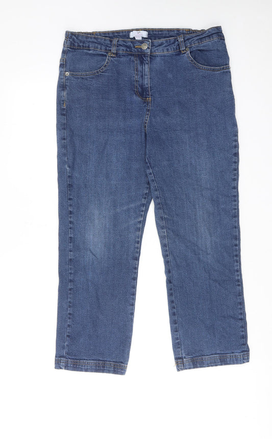 Julipa Womens Blue Cotton Straight Jeans Size 14 Regular Zip