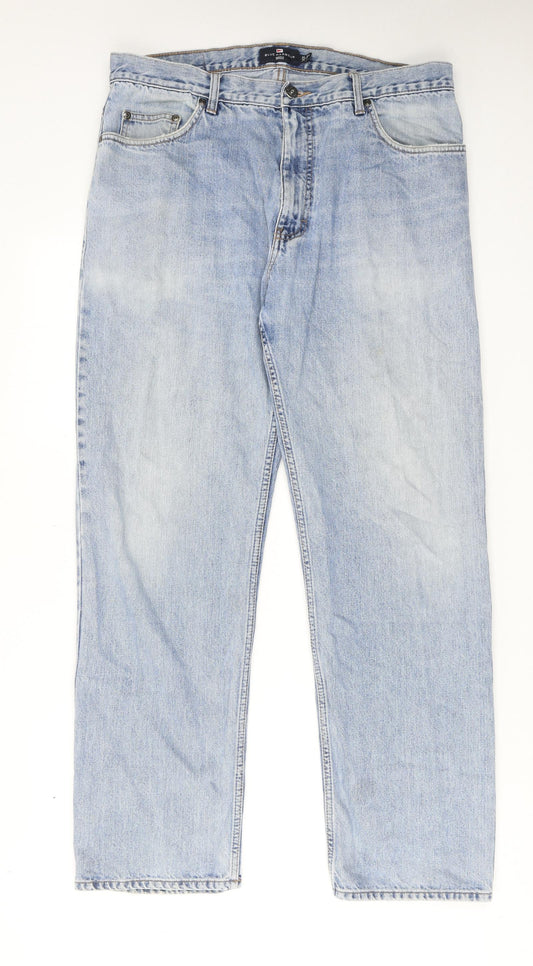 Blue Harbour Mens Blue Cotton Straight Jeans Size 36 in L31 in Regular Zip