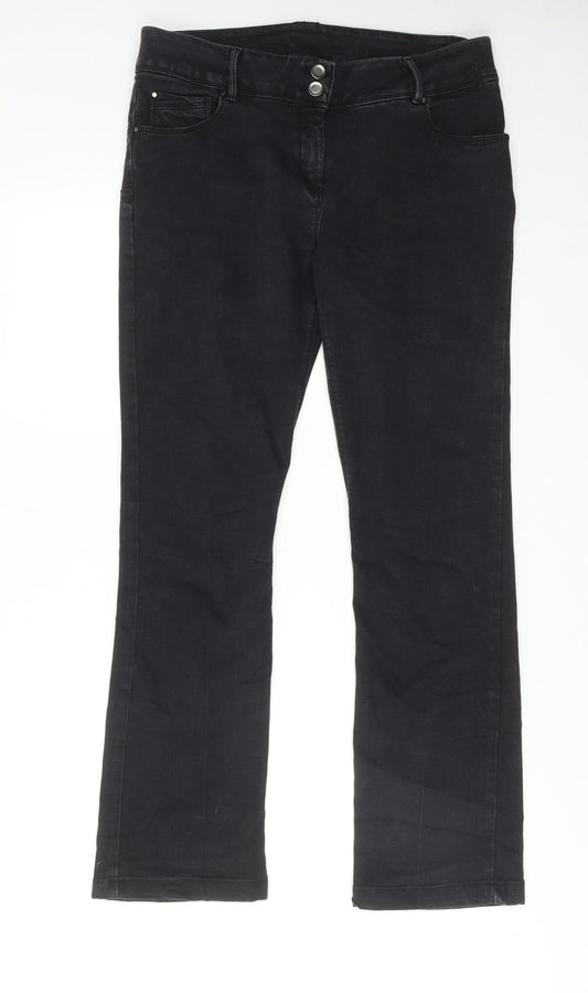 Wallis Womens Black Cotton Bootcut Jeans Size 14 Regular Zip