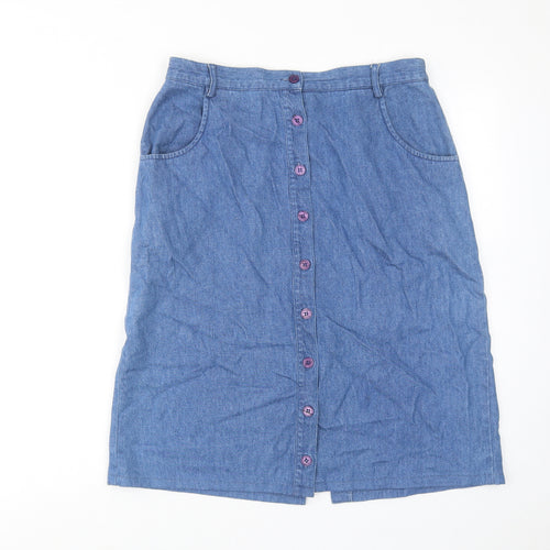 Jumper Womens Blue Cotton A-Line Skirt Size 14 Button