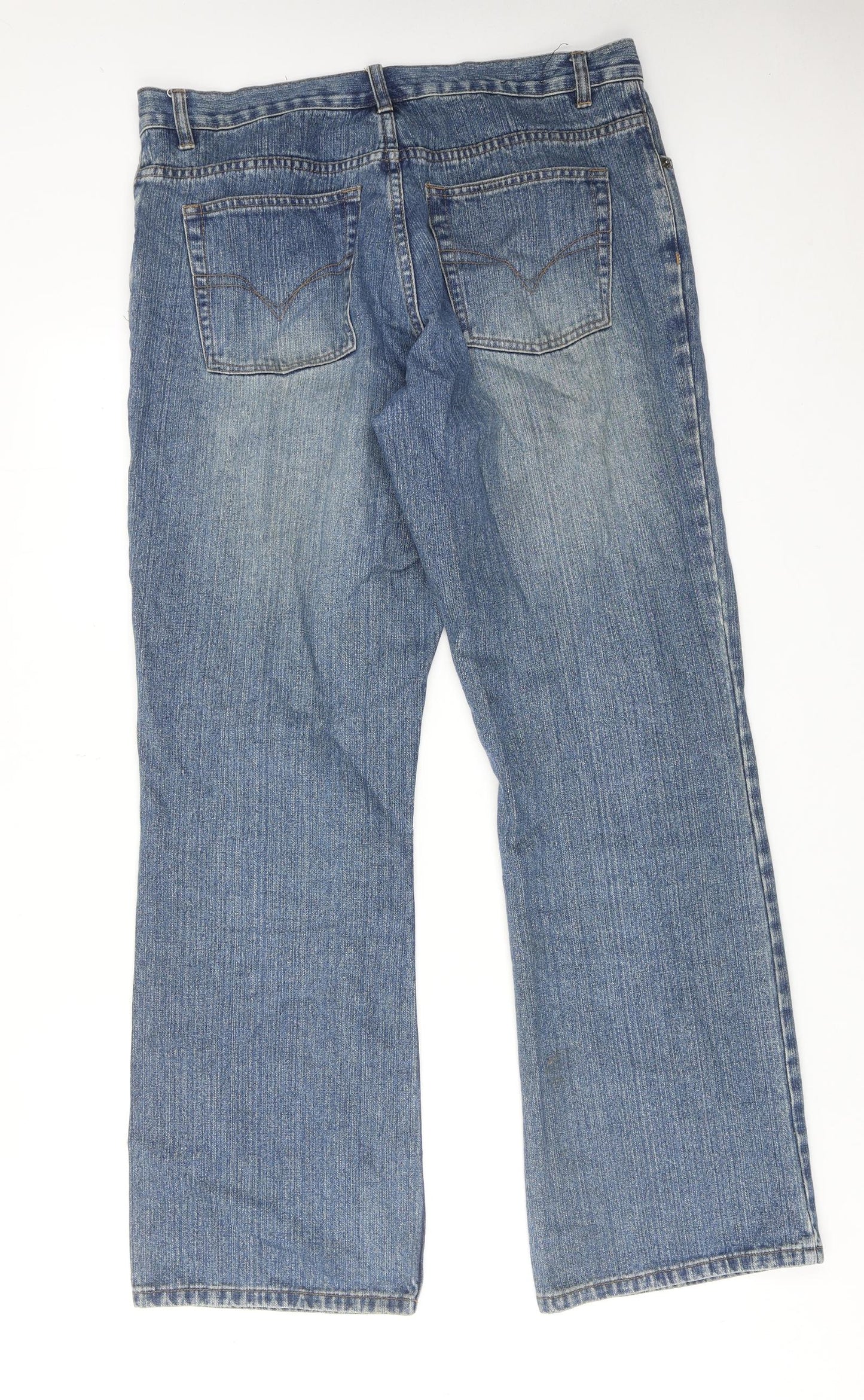 George Mens Blue Cotton Bootcut Jeans Size 36 in L33 in Regular Button