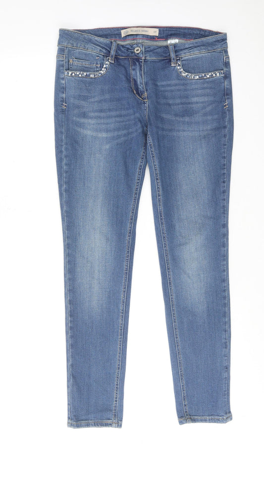 NEXT Womens Blue Cotton Skinny Jeans Size 10 Relaxed Zip