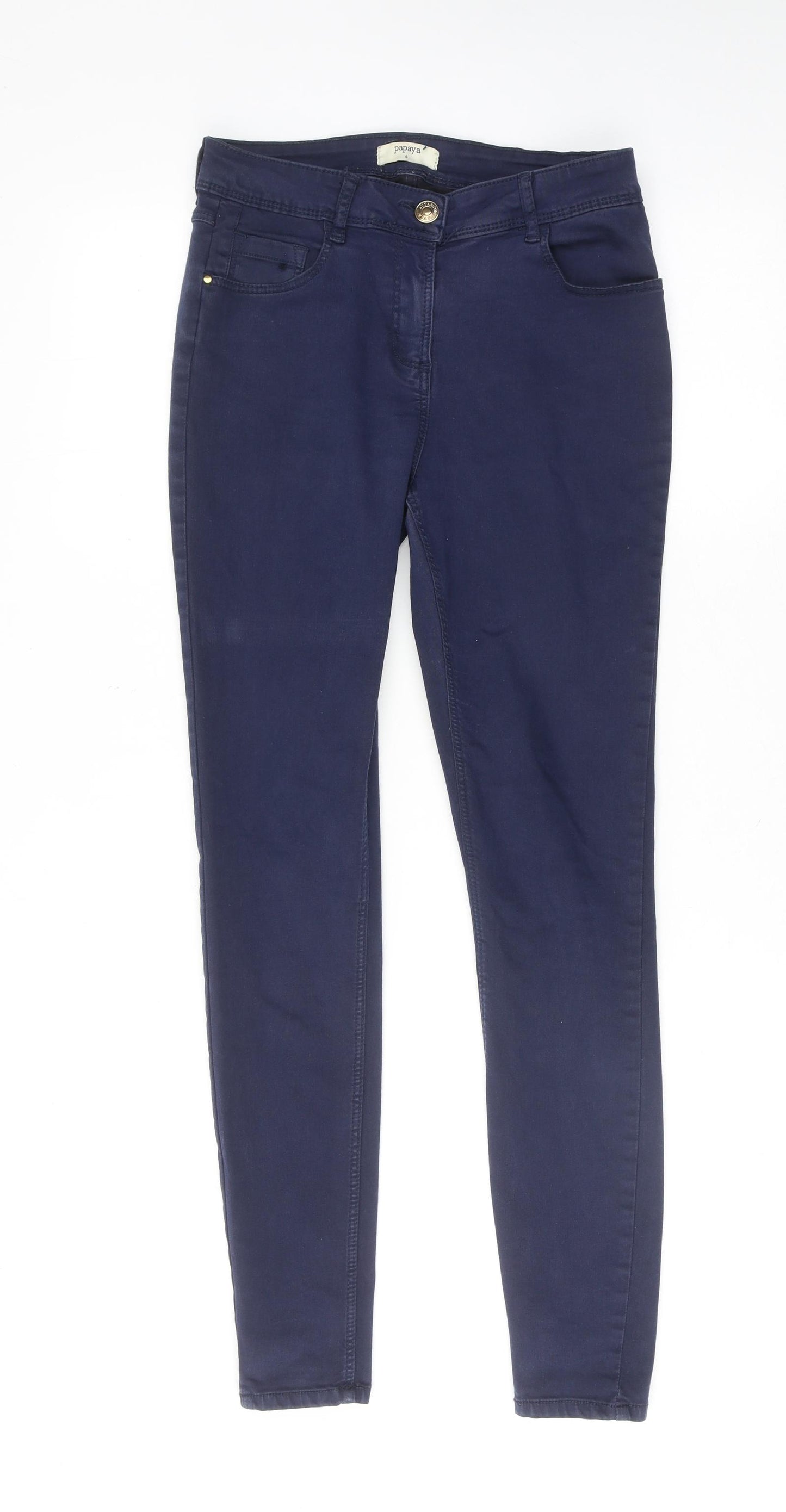 Papaya Womens Blue Cotton Skinny Jeans Size 8 Regular Zip