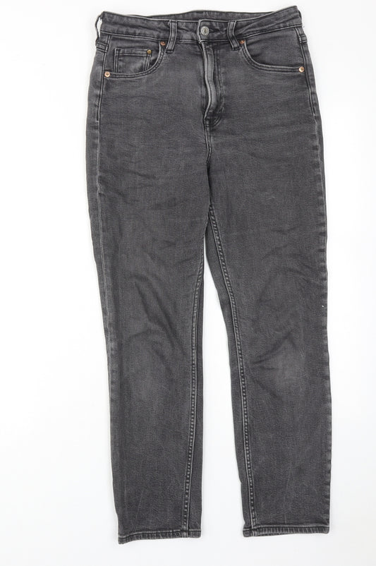 H&M Womens Grey Cotton Straight Jeans Size 10 Regular Zip