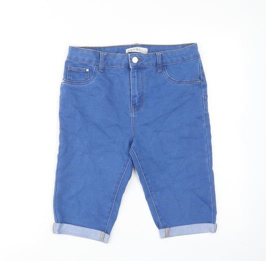 Denim & Co. Womens Blue Cotton Skimmer Shorts Size 12 Regular Zip