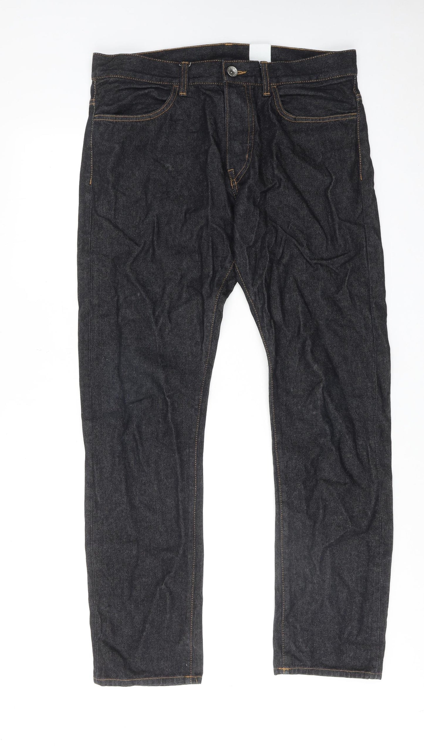 H&M Mens Black Cotton Straight Jeans Size 32 in L32 in Regular Button