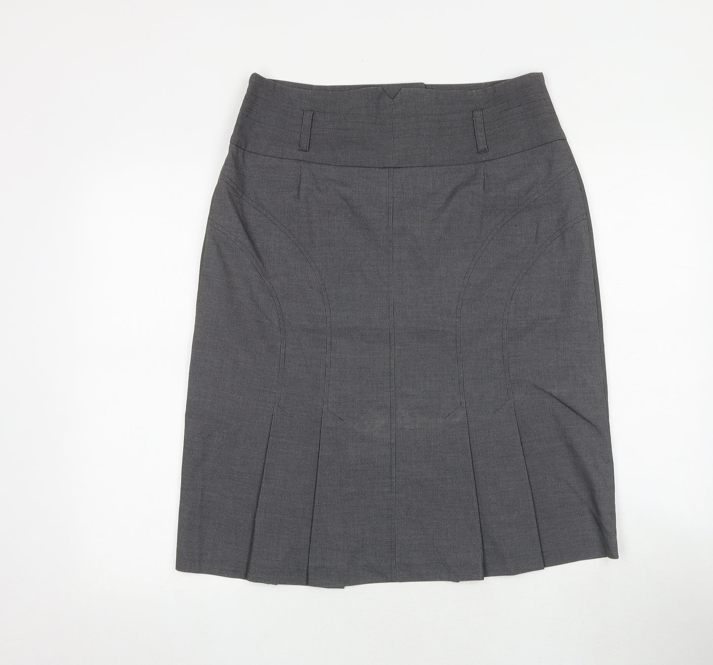 Jensen Womens Grey Striped Polyester A-Line Skirt Size 14 Button