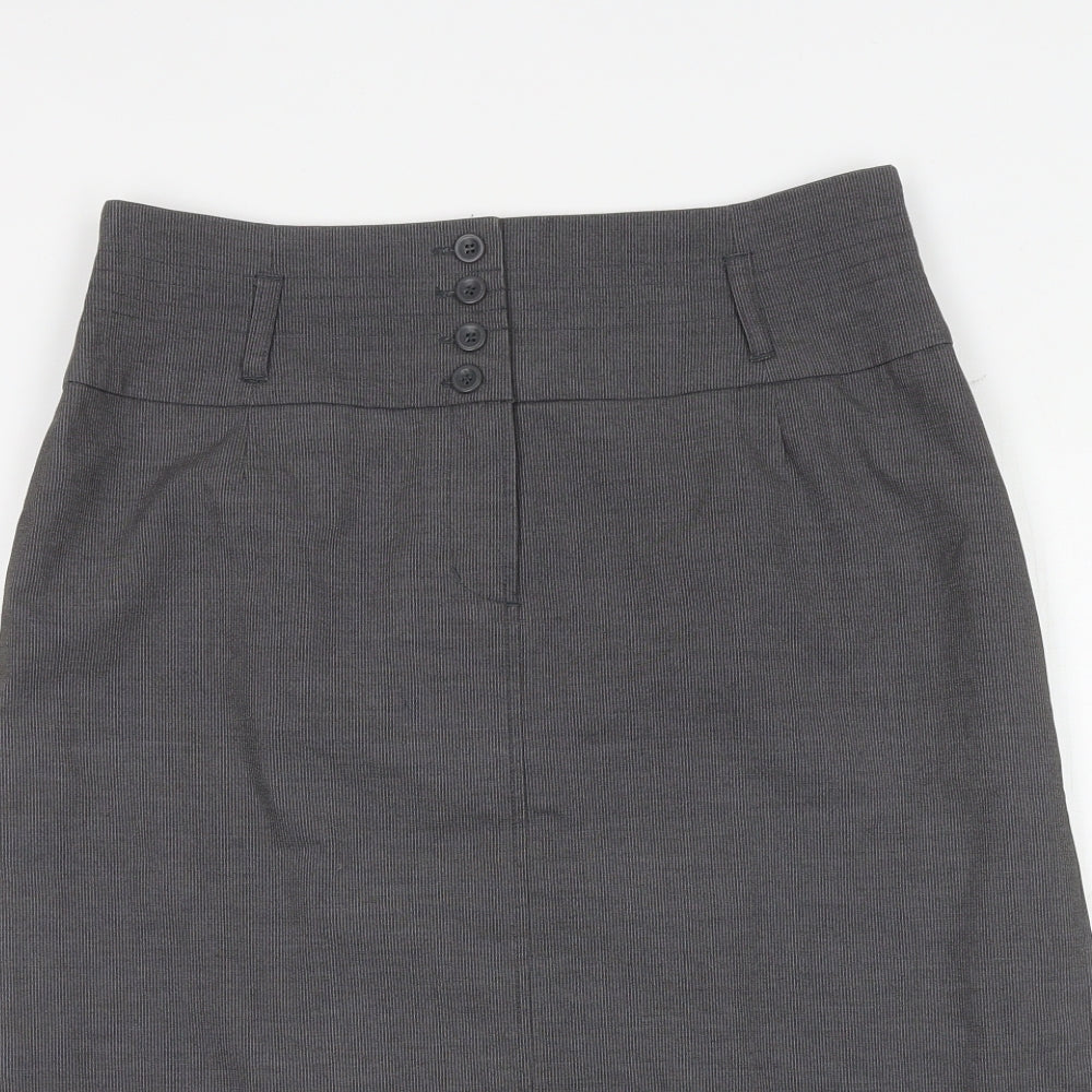 Jensen Womens Grey Striped Polyester A-Line Skirt Size 14 Button