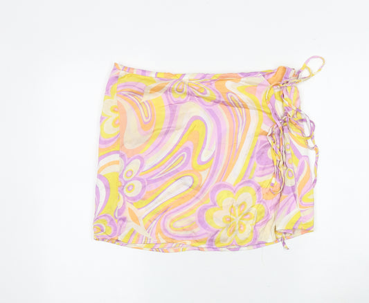 Bershka Womens Multicoloured Geometric Cotton Bandage Skirt Size XL Zip