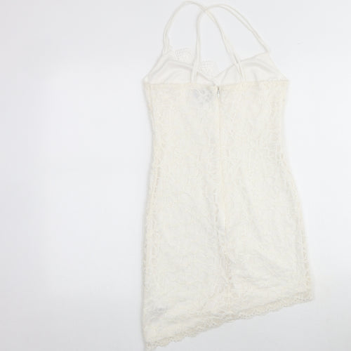 Topshop Womens Ivory Geometric Polyester Slip Dress Size 8 V-Neck Zip
