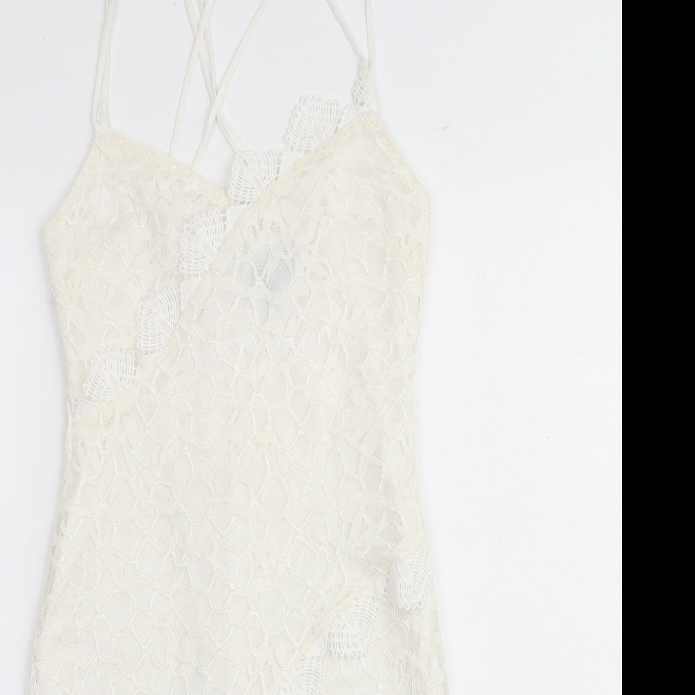 Topshop Womens Ivory Geometric Polyester Slip Dress Size 8 V-Neck Zip