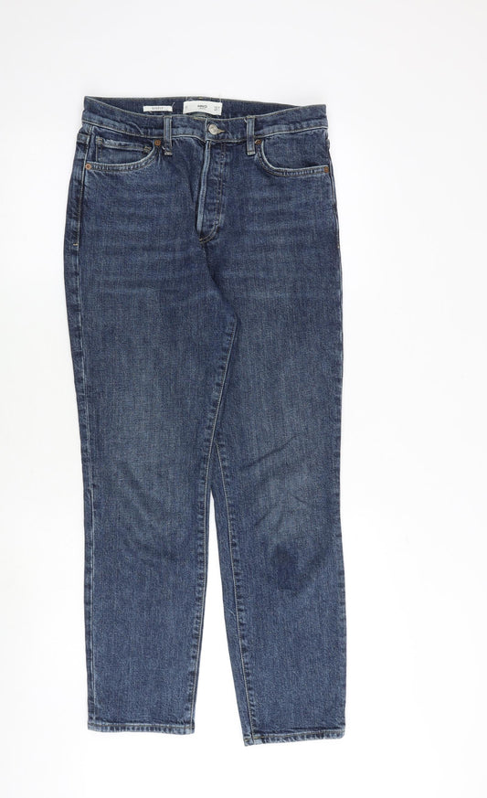 Mango Womens Blue Cotton Straight Jeans Size 10 Extra-Slim Button