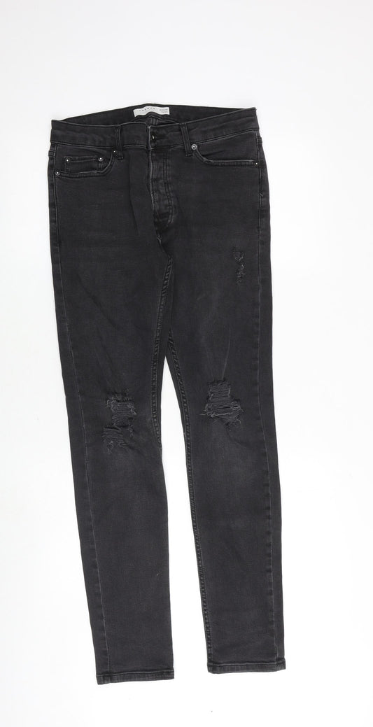 Topman Mens Grey Cotton Skinny Jeans Size 30 in L32 in Slim Zip