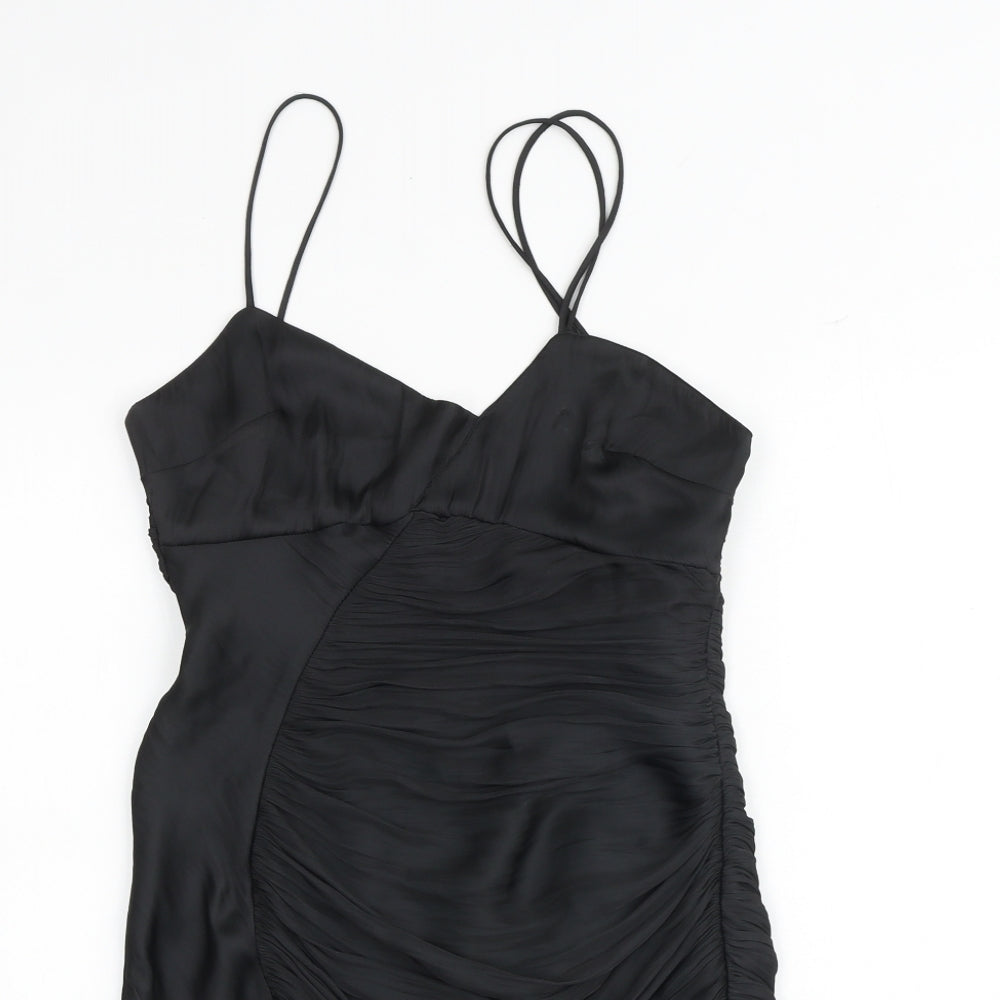 Zara Womens Black Polyester Slip Dress Size S V-Neck Zip