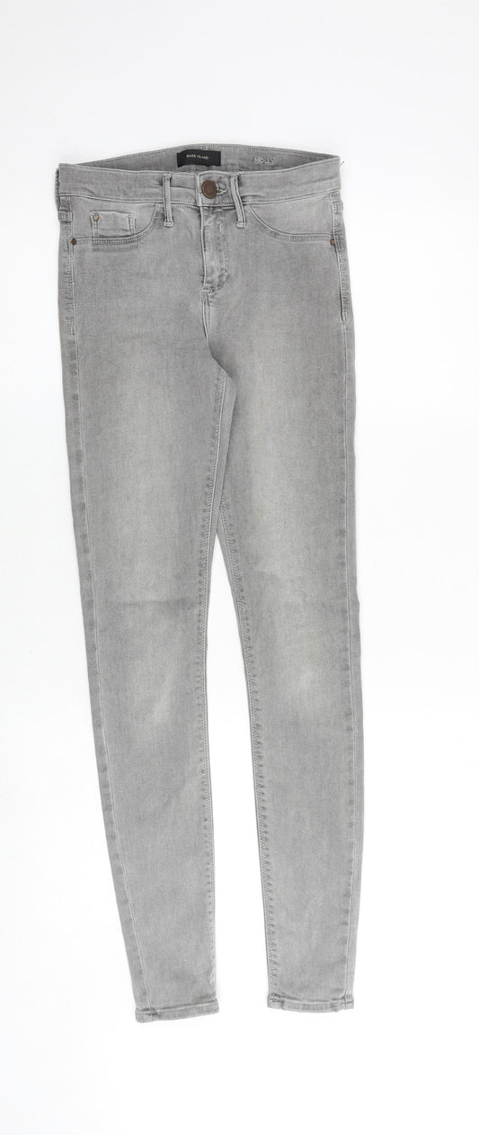 River Island Womens Grey Cotton Skinny Jeans Size 6 Slim Zip