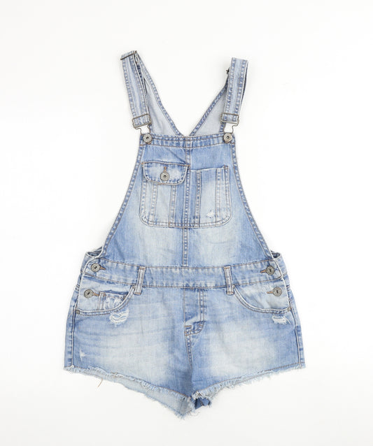 Denim & Co. Womens Blue 100% Cotton Dungaree One-Piece Size 8 Buckle - Distressed look